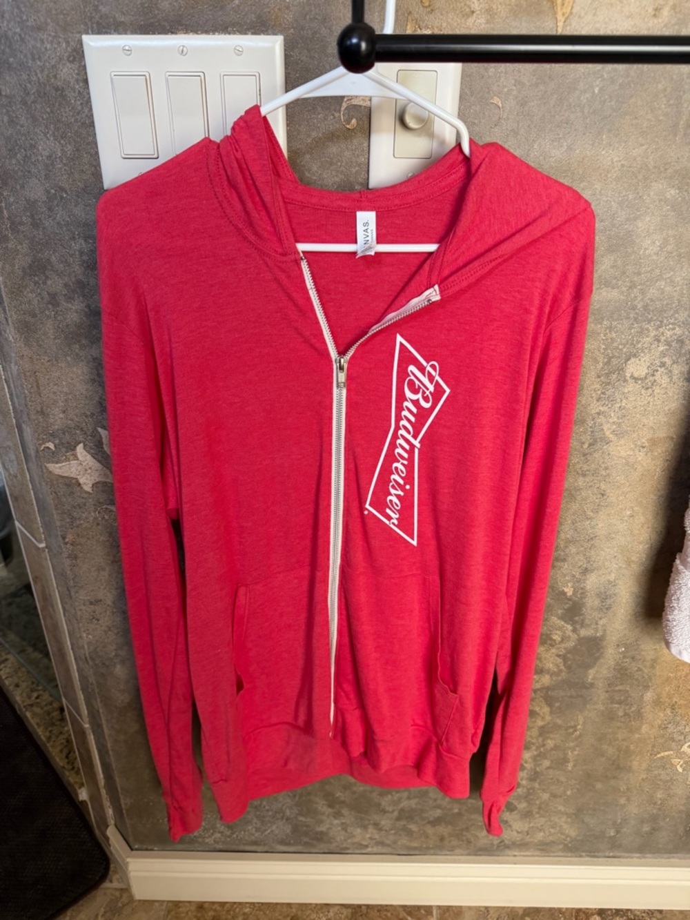 Bella Canvas Red Full-Zip Hoodie with White Budweiser Logo